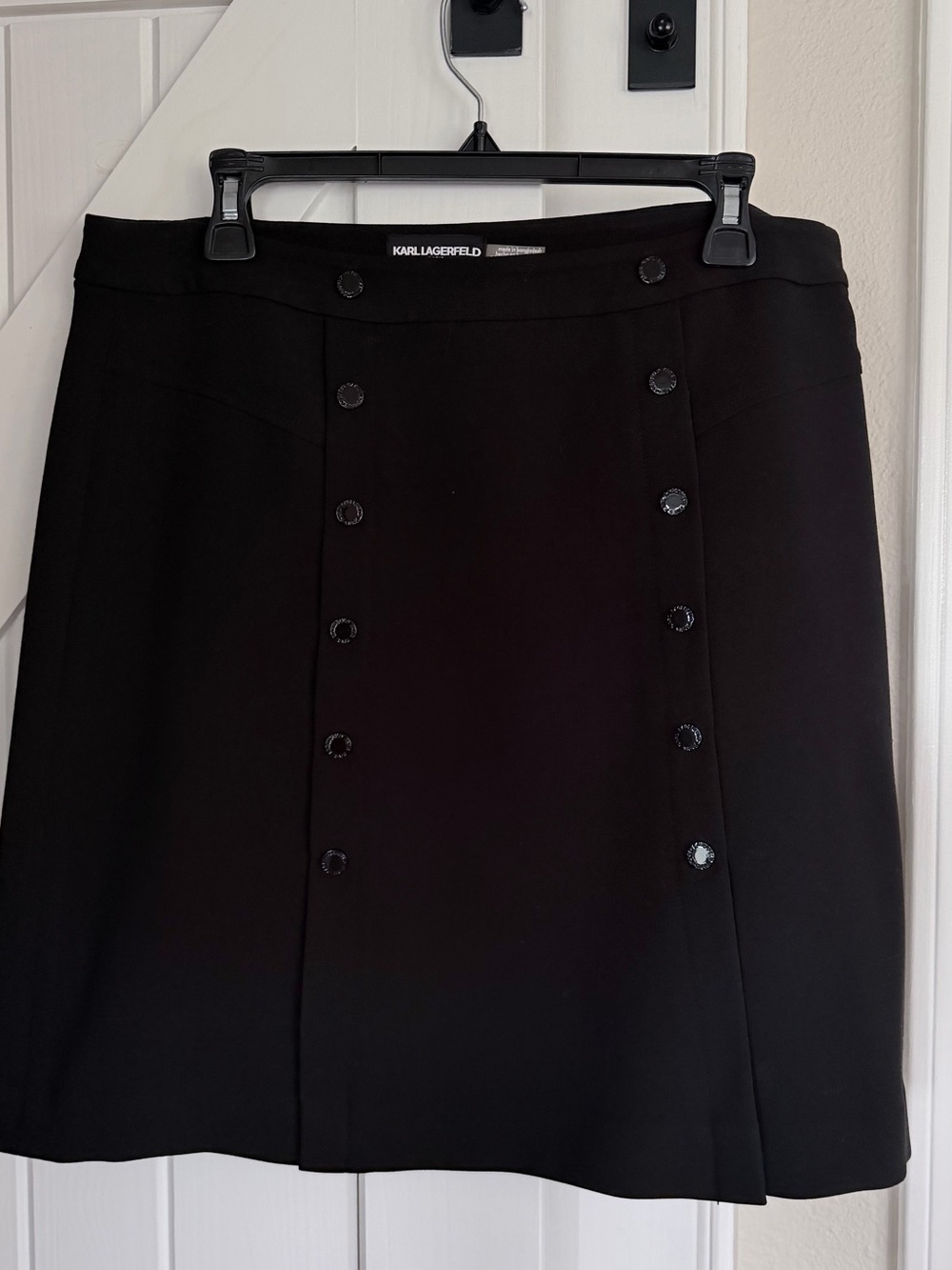 Karl Lagerfeld Black A-Line Skirt with Double-Row Buttons